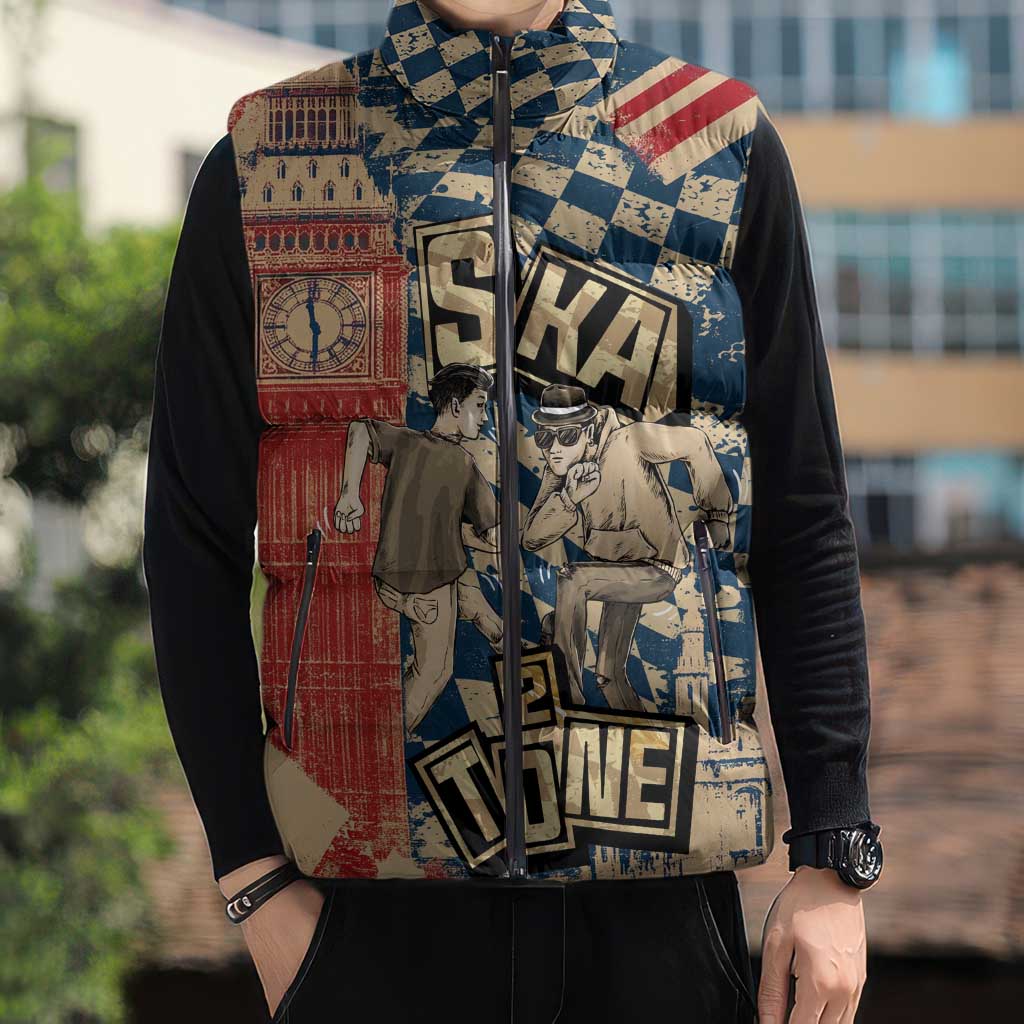 Ska 2 Tone Sleeveless Puffer Jacket Big Ben Dance Two Tone Blue Checkerboard - Wonder Print Shop