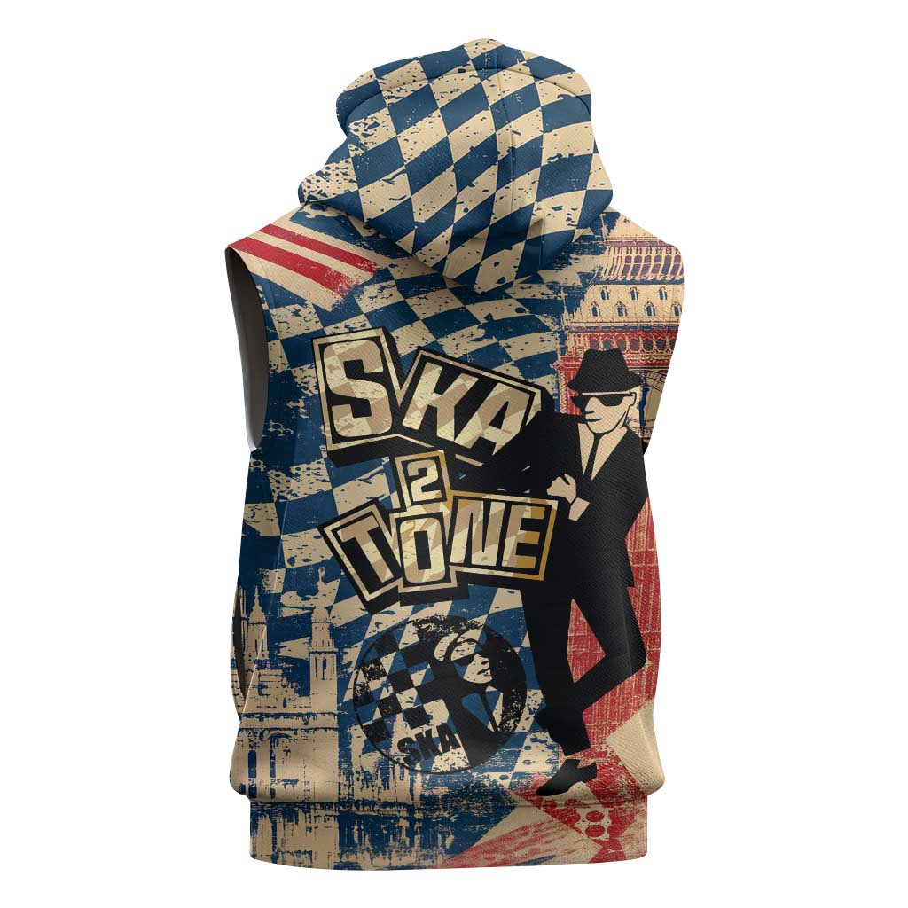 Ska 2 Tone Sleeveless Zip Hoodie Big Ben Dance Two Tone Blue Checkerboard - Wonder Print Shop