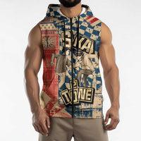 Ska 2 Tone Sleeveless Zip Hoodie Big Ben Dance Two Tone Blue Checkerboard - Wonder Print Shop