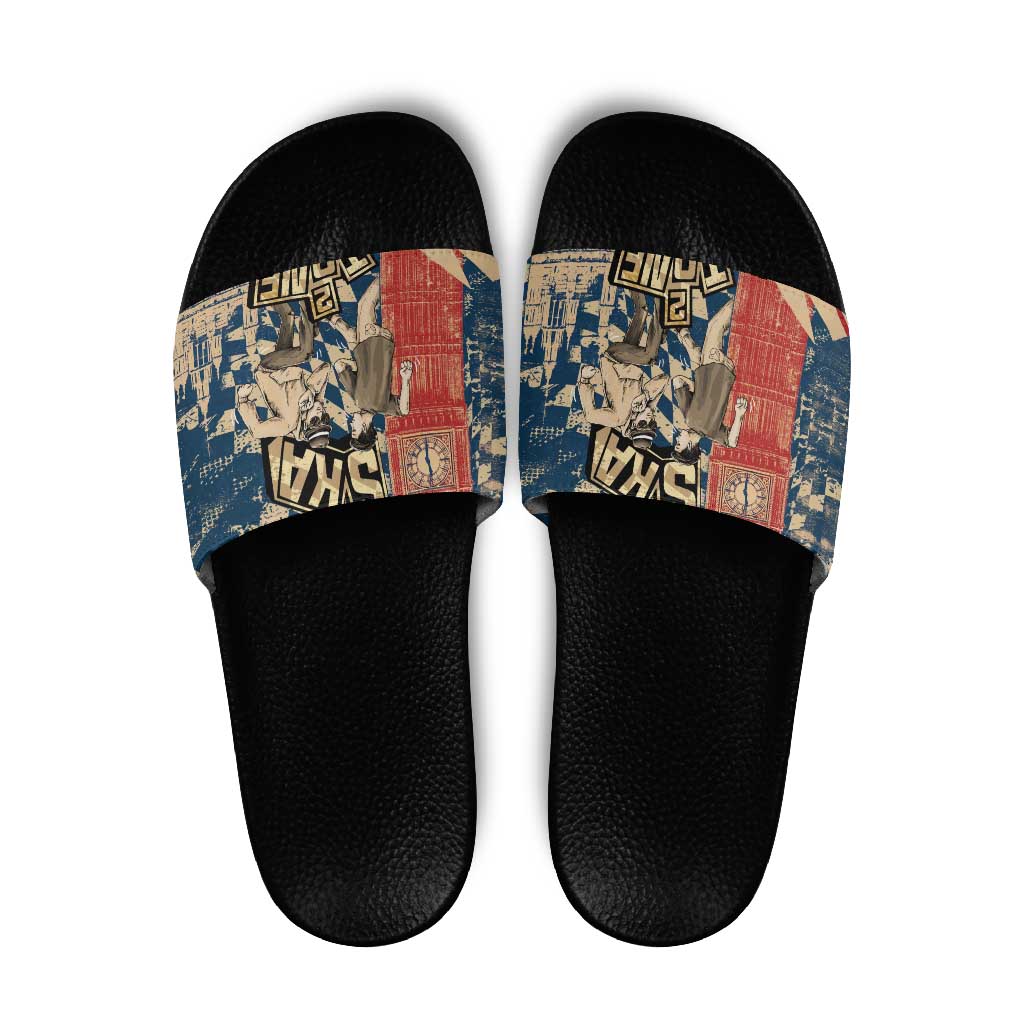 Ska 2 Tone Slide Sandals Big Ben Dance Two Tone Blue Checkerboard - Wonder Print Shop