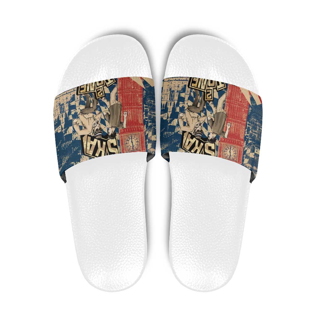 Ska 2 Tone Slide Sandals Big Ben Dance Two Tone Blue Checkerboard - Wonder Print Shop