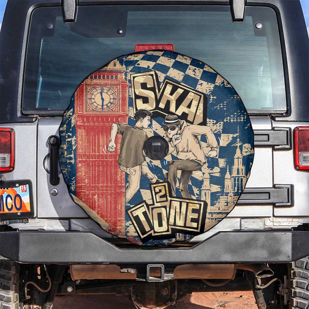 Ska 2 Tone Spare Tire Cover Big Ben Dance Two Tone Blue Checkerboard - Wonder Print Shop