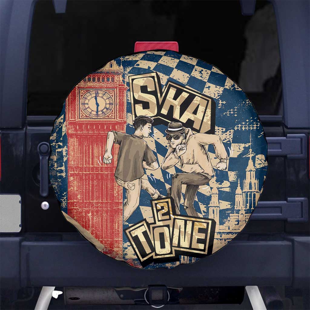 Ska 2 Tone Spare Tire Cover Big Ben Dance Two Tone Blue Checkerboard - Wonder Print Shop