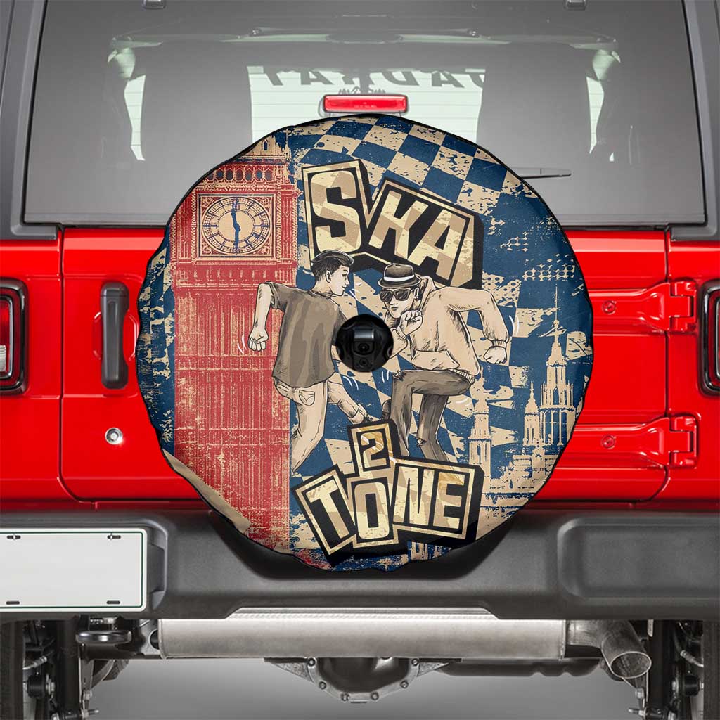 Ska 2 Tone Spare Tire Cover Big Ben Dance Two Tone Blue Checkerboard - Wonder Print Shop