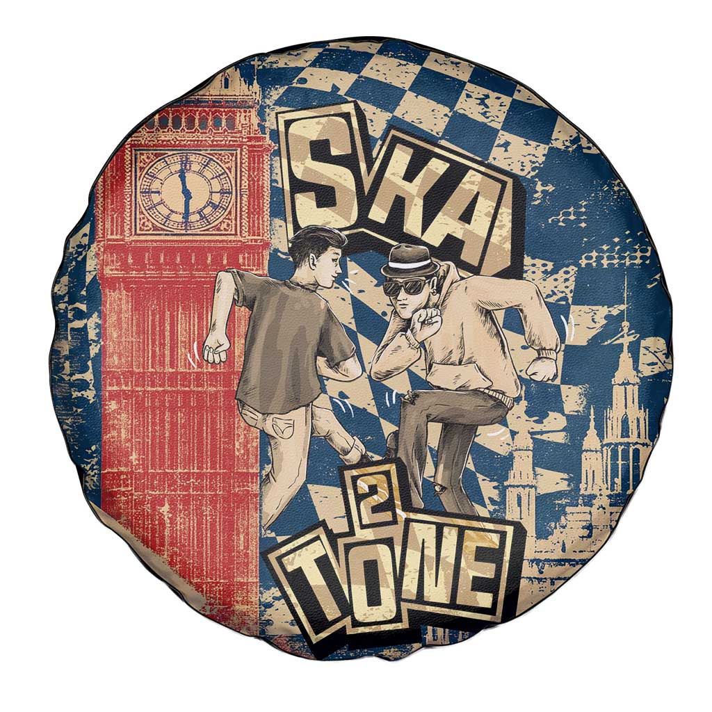 Ska 2 Tone Spare Tire Cover Big Ben Dance Two Tone Blue Checkerboard - Wonder Print Shop