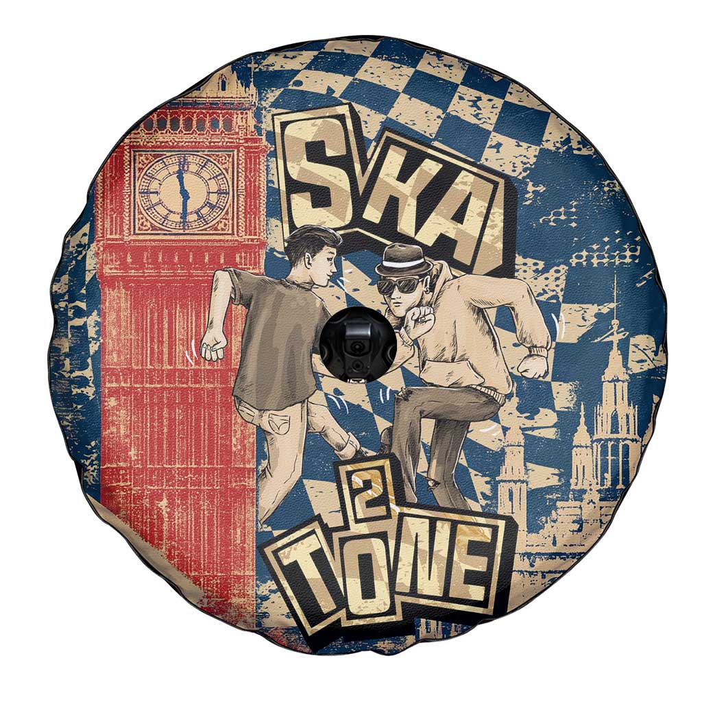 Ska 2 Tone Spare Tire Cover Big Ben Dance Two Tone Blue Checkerboard - Wonder Print Shop