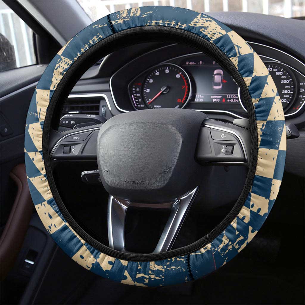 Ska 2 Tone Steering Wheel Cover Big Ben Dance Two Tone Blue Checkerboard - Wonder Print Shop