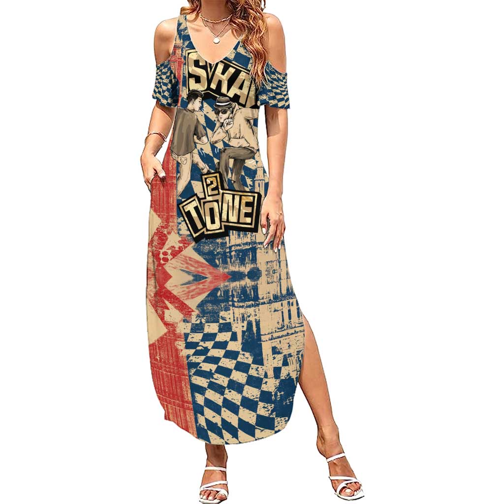 Ska 2 Tone Summer Maxi Dress Big Ben Dance Two Tone Blue Checkerboard - Wonder Print Shop