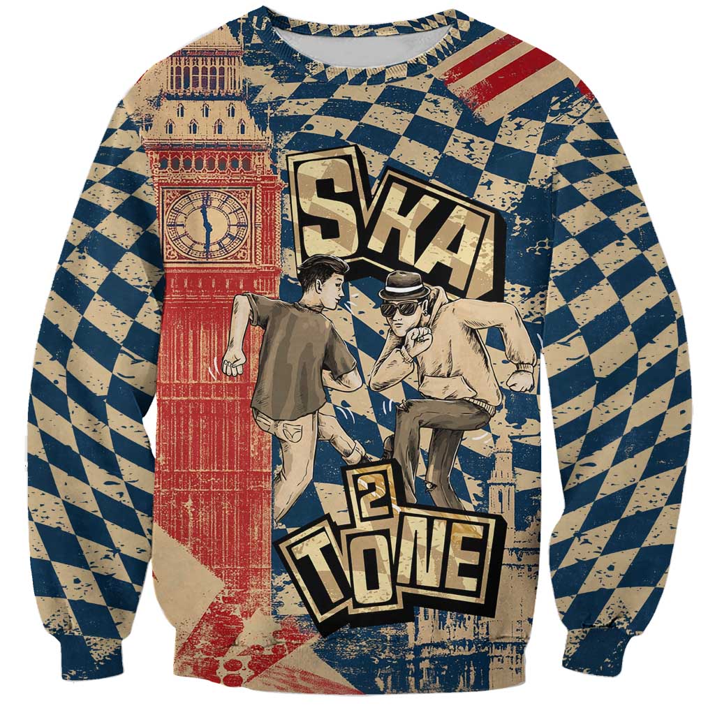 Ska 2 Tone Sweatshirt Big Ben Dance Two Tone Blue Checkerboard - Wonder Print Shop