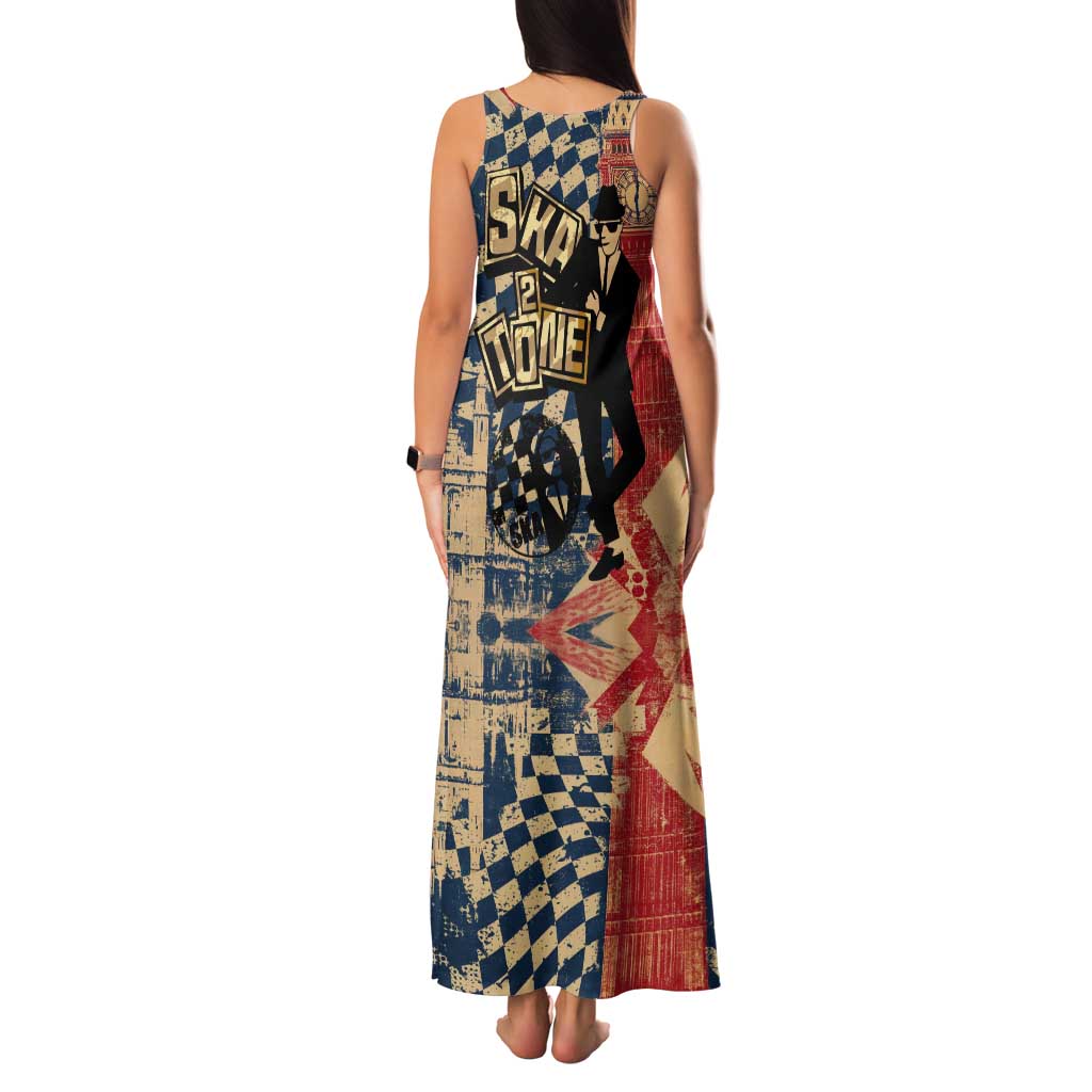 Ska 2 Tone Tank Maxi Dress Big Ben Dance Two Tone Blue Checkerboard - Wonder Print Shop