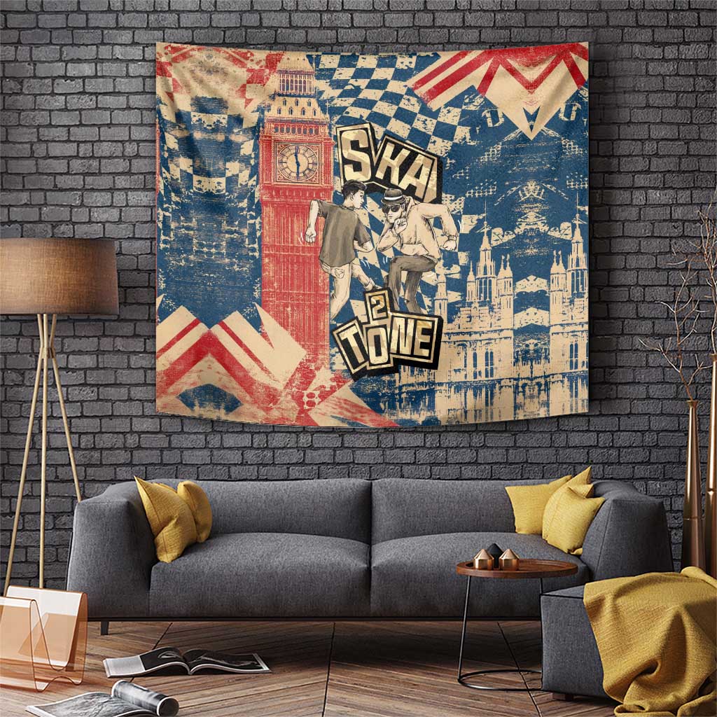 Ska 2 Tone Tapestry Big Ben Dance Two Tone Blue Checkerboard - Wonder Print Shop