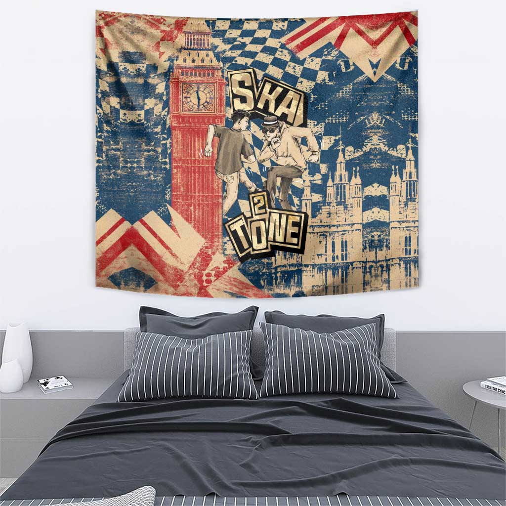 Ska 2 Tone Tapestry Big Ben Dance Two Tone Blue Checkerboard - Wonder Print Shop