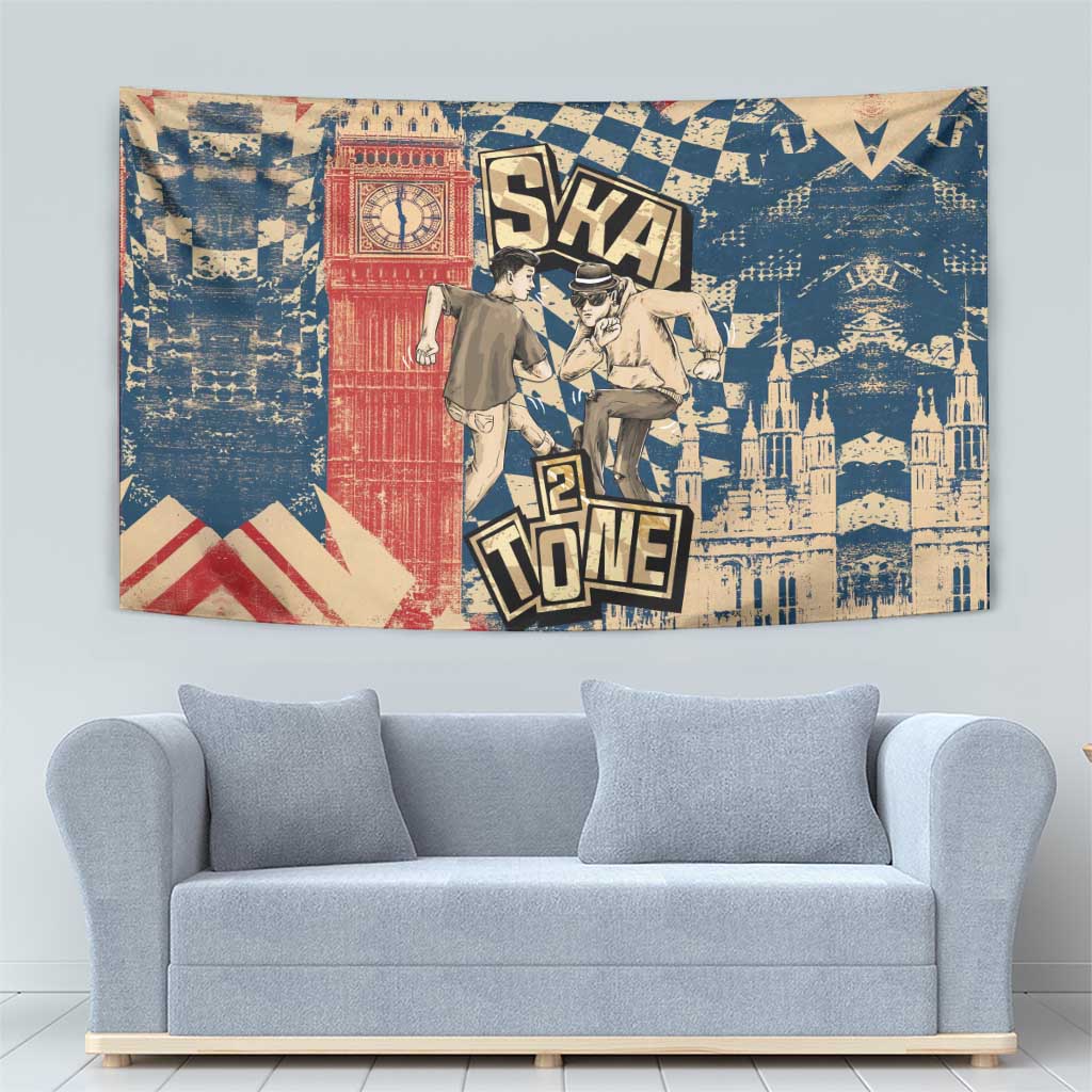 Ska 2 Tone Tapestry Big Ben Dance Two Tone Blue Checkerboard - Wonder Print Shop