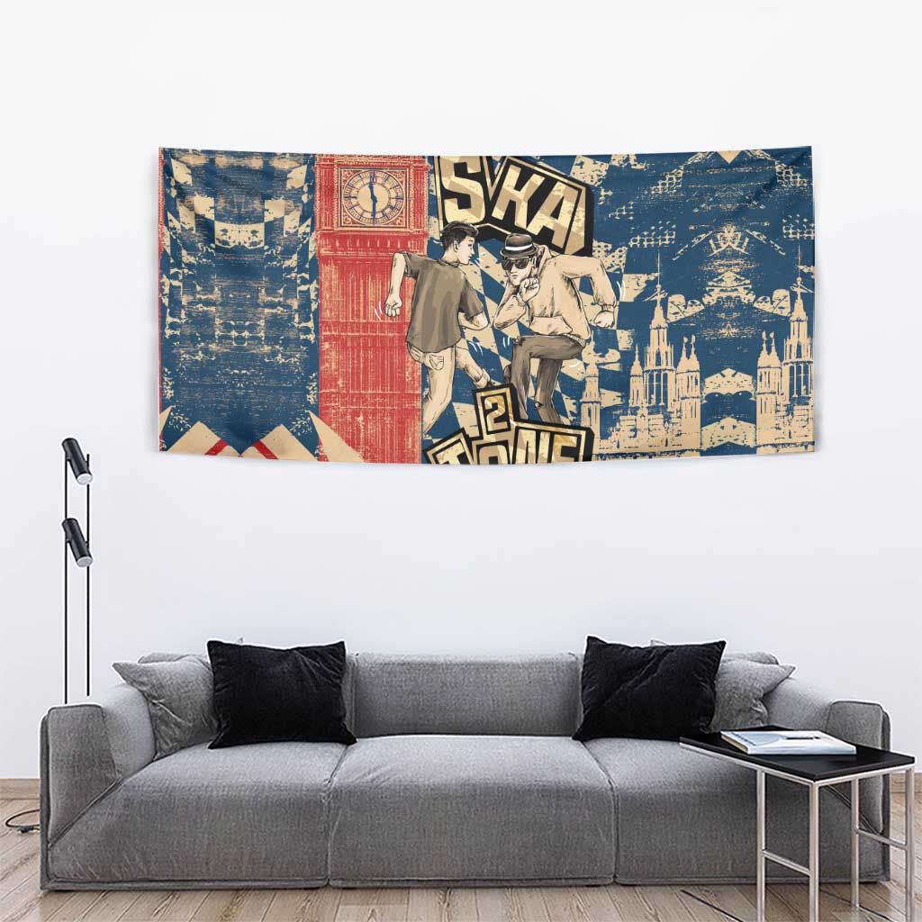 Ska 2 Tone Tapestry Big Ben Dance Two Tone Blue Checkerboard - Wonder Print Shop