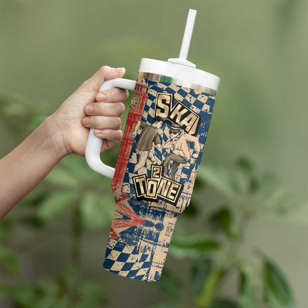 Ska 2 Tone Tumbler With Handle Big Ben Dance Two Tone Blue Checkerboard - Wonder Print Shop