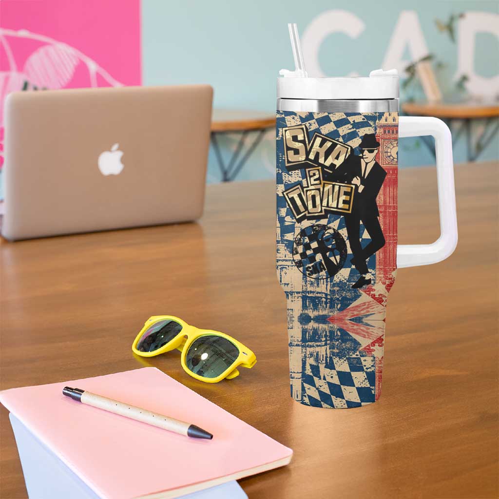 Ska 2 Tone Tumbler With Handle Big Ben Dance Two Tone Blue Checkerboard - Wonder Print Shop