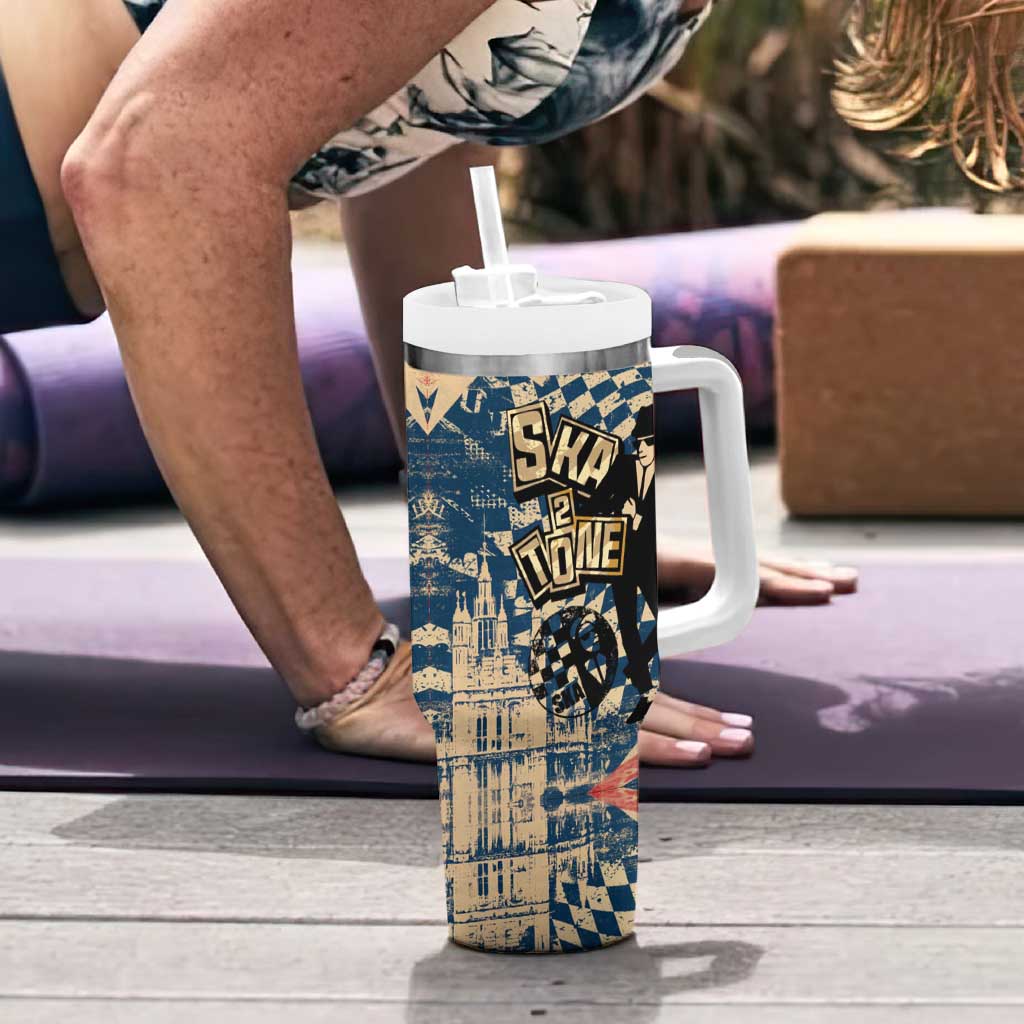 Ska 2 Tone Tumbler With Handle Big Ben Dance Two Tone Blue Checkerboard - Wonder Print Shop