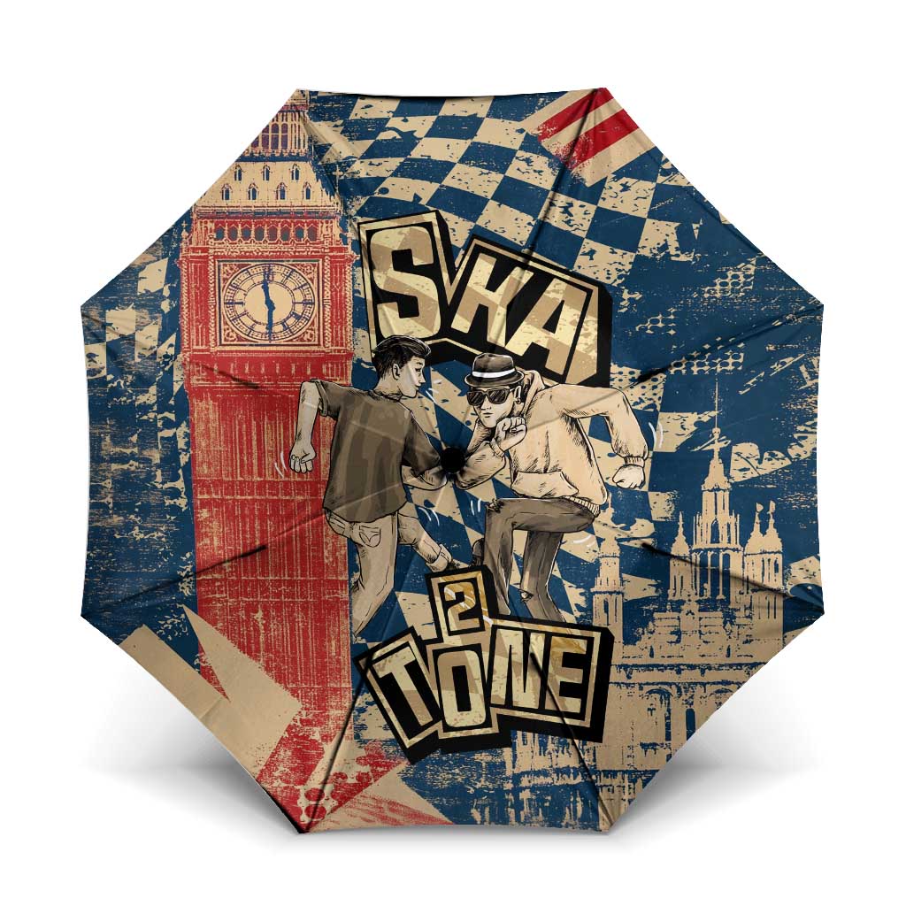 Ska 2 Tone Umbrella Big Ben Dance Two Tone Blue Checkerboard - Wonder Print Shop