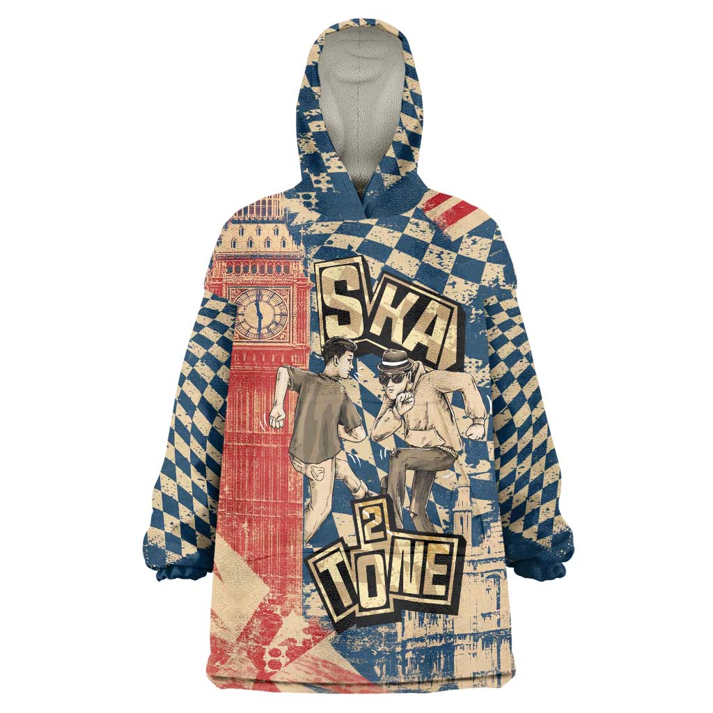 Ska 2 Tone Wearable Blanket Hoodie Big Ben Dance Two Tone Blue Checkerboard - Wonder Print Shop
