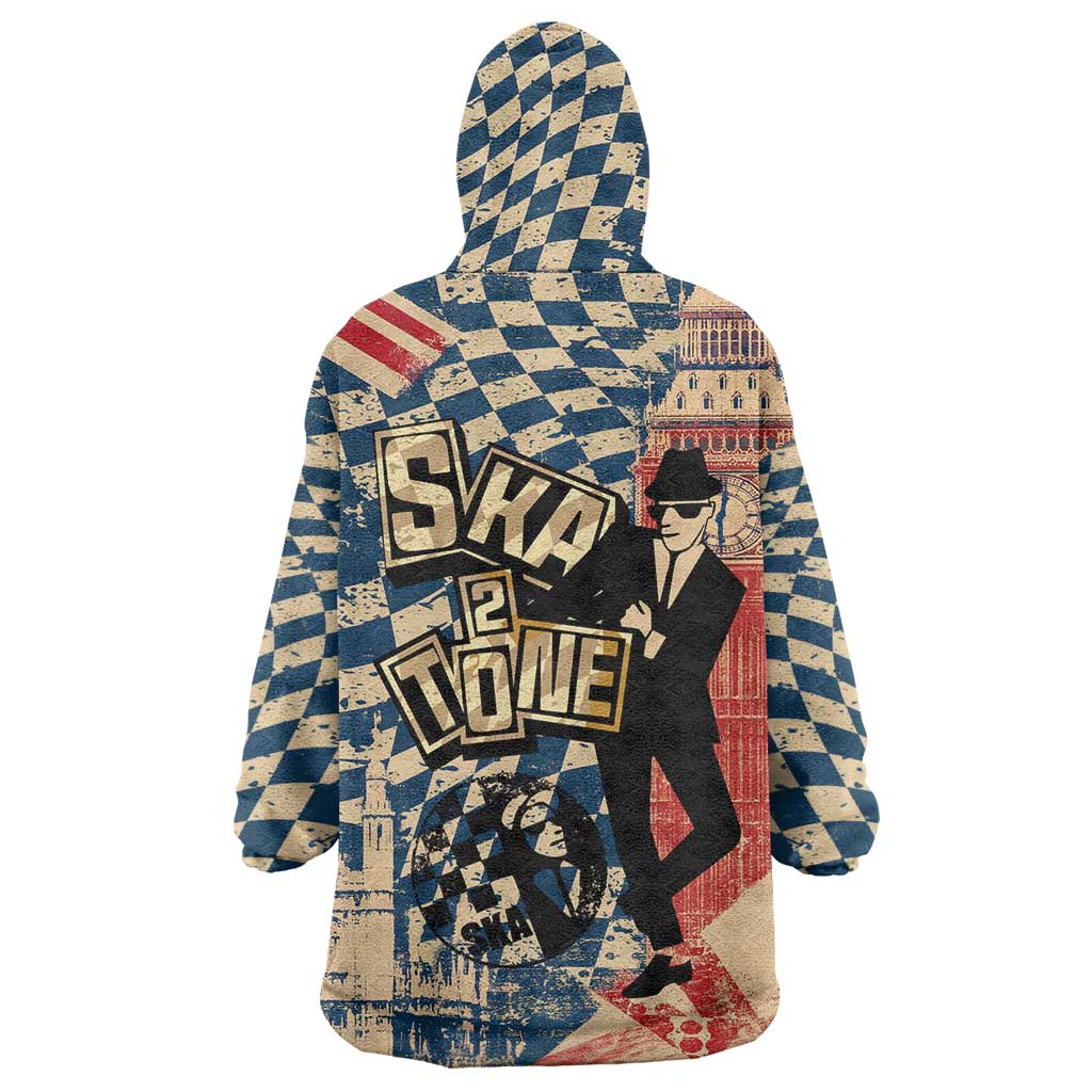 Ska 2 Tone Wearable Blanket Hoodie Big Ben Dance Two Tone Blue Checkerboard - Wonder Print Shop