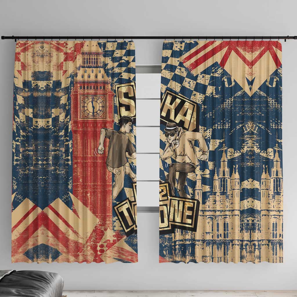 Ska 2 Tone Window Curtain Big Ben Dance Two Tone Blue Checkerboard - Wonder Print Shop