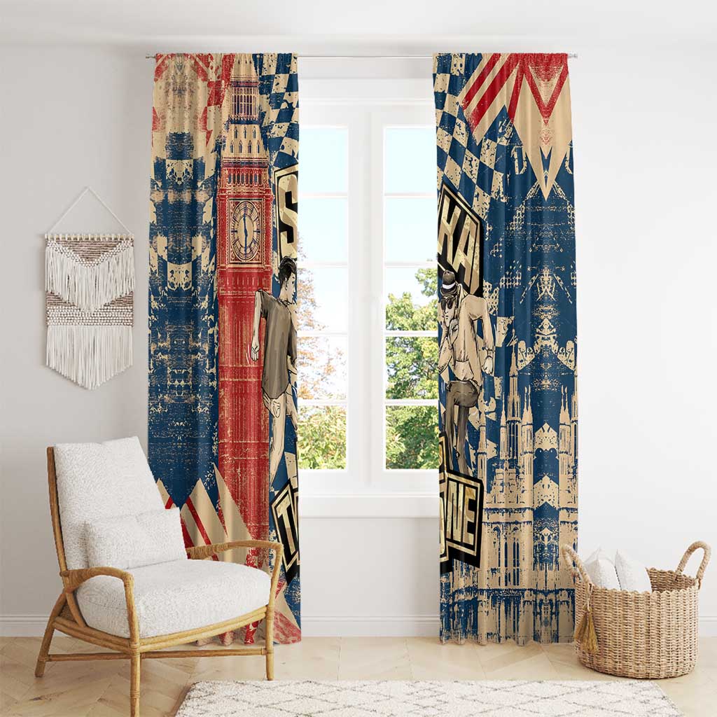 Ska 2 Tone Window Curtain Big Ben Dance Two Tone Blue Checkerboard - Wonder Print Shop