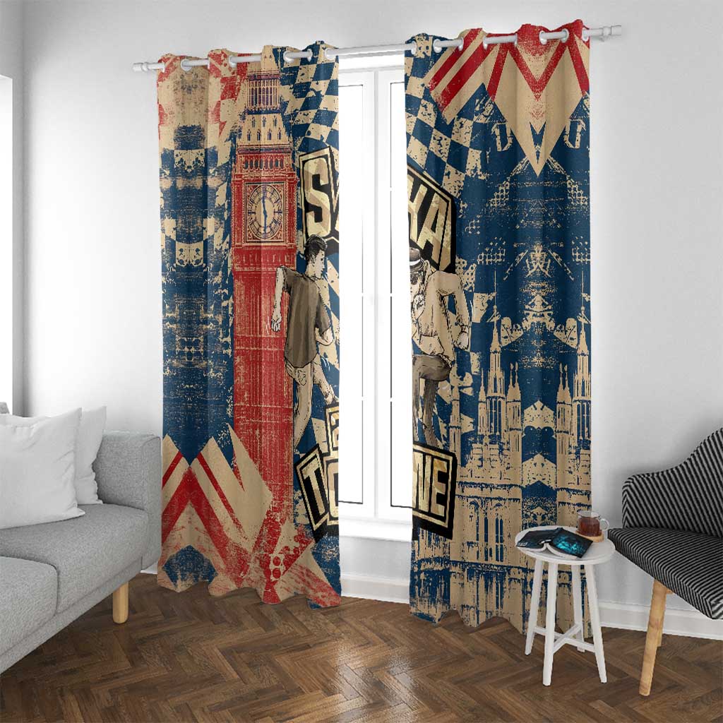 Ska 2 Tone Window Curtain Big Ben Dance Two Tone Blue Checkerboard - Wonder Print Shop