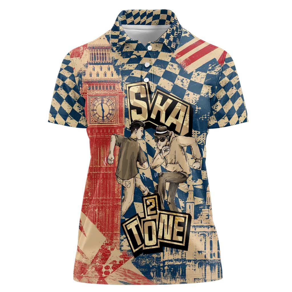 Ska 2 Tone Women Polo Shirt Big Ben Dance Two Tone Blue Checkerboard - Wonder Print Shop