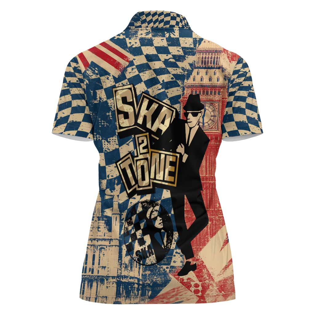Ska 2 Tone Women Polo Shirt Big Ben Dance Two Tone Blue Checkerboard - Wonder Print Shop