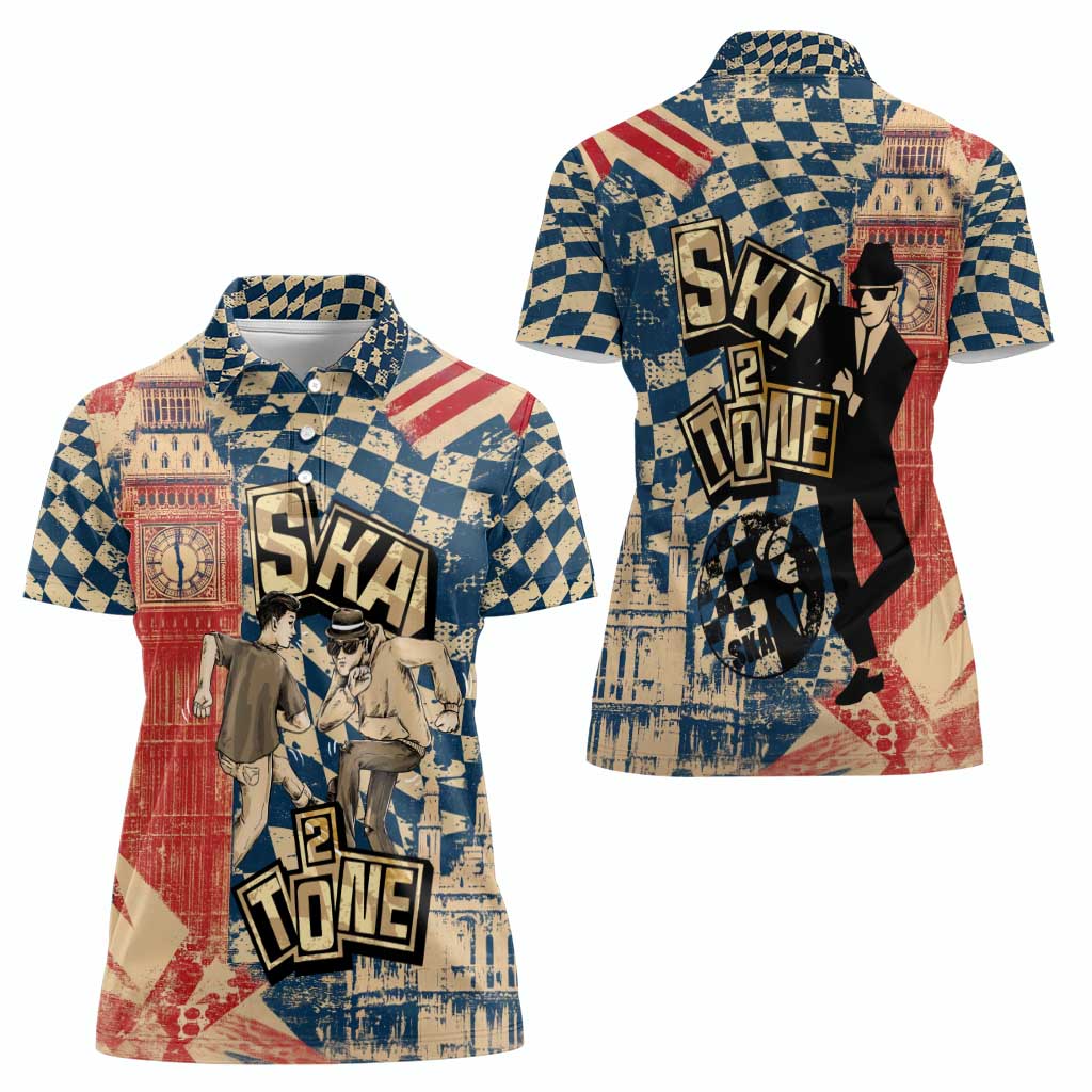 Ska 2 Tone Women Polo Shirt Big Ben Dance Two Tone Blue Checkerboard - Wonder Print Shop