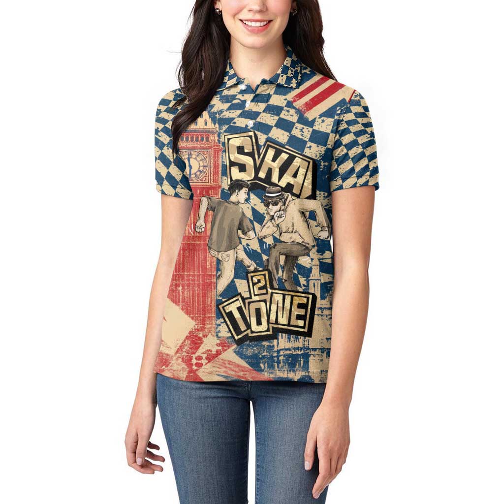 Ska 2 Tone Women Polo Shirt Big Ben Dance Two Tone Blue Checkerboard - Wonder Print Shop