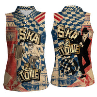 Ska 2 Tone Women Sleeveless Polo Shirt Big Ben Dance Two Tone Blue Checkerboard - Wonder Print Shop