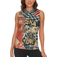 Ska 2 Tone Women Sleeveless Polo Shirt Big Ben Dance Two Tone Blue Checkerboard - Wonder Print Shop