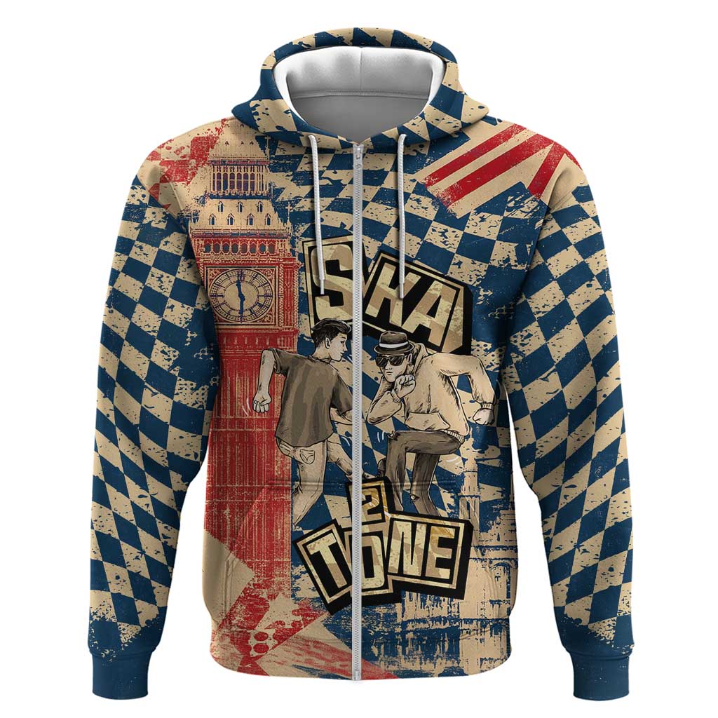 Ska 2 Tone Zip Hoodie Big Ben Dance Two Tone Blue Checkerboard - Wonder Print Shop