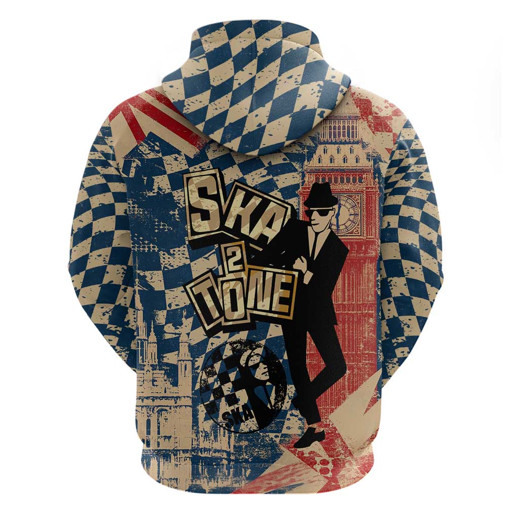 Ska 2 Tone Zip Hoodie Big Ben Dance Two Tone Blue Checkerboard - Wonder Print Shop