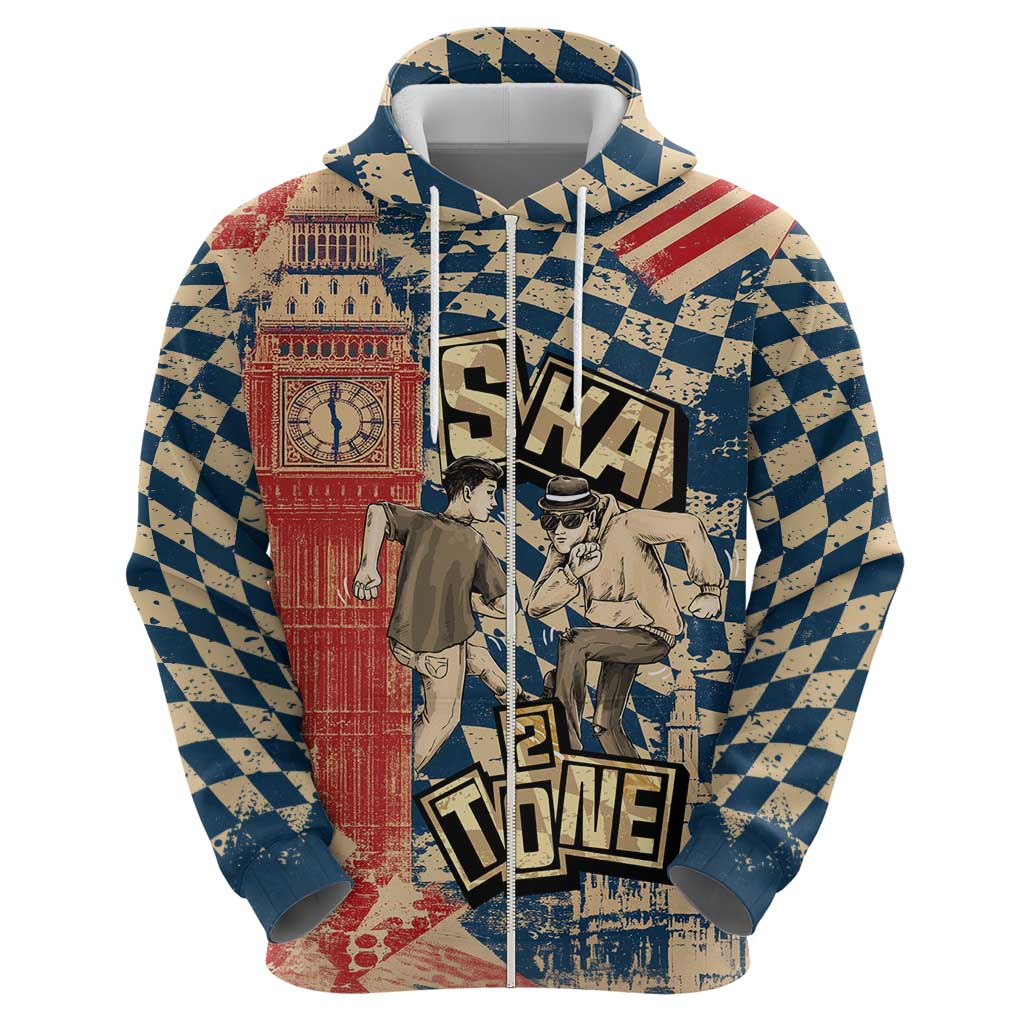Ska 2 Tone Zip Hoodie Big Ben Dance Two Tone Blue Checkerboard - Wonder Print Shop
