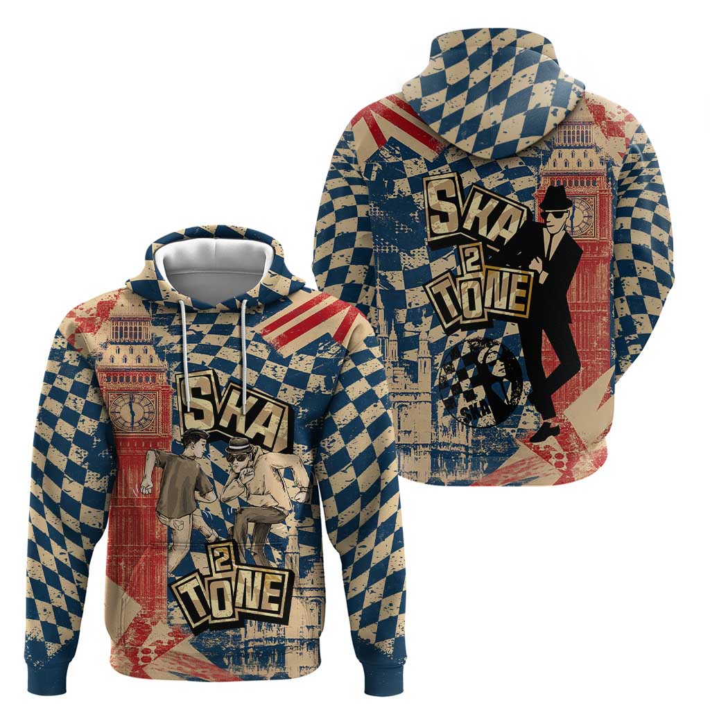 Ska 2 Tone Zip Hoodie Big Ben Dance Two Tone Blue Checkerboard - Wonder Print Shop