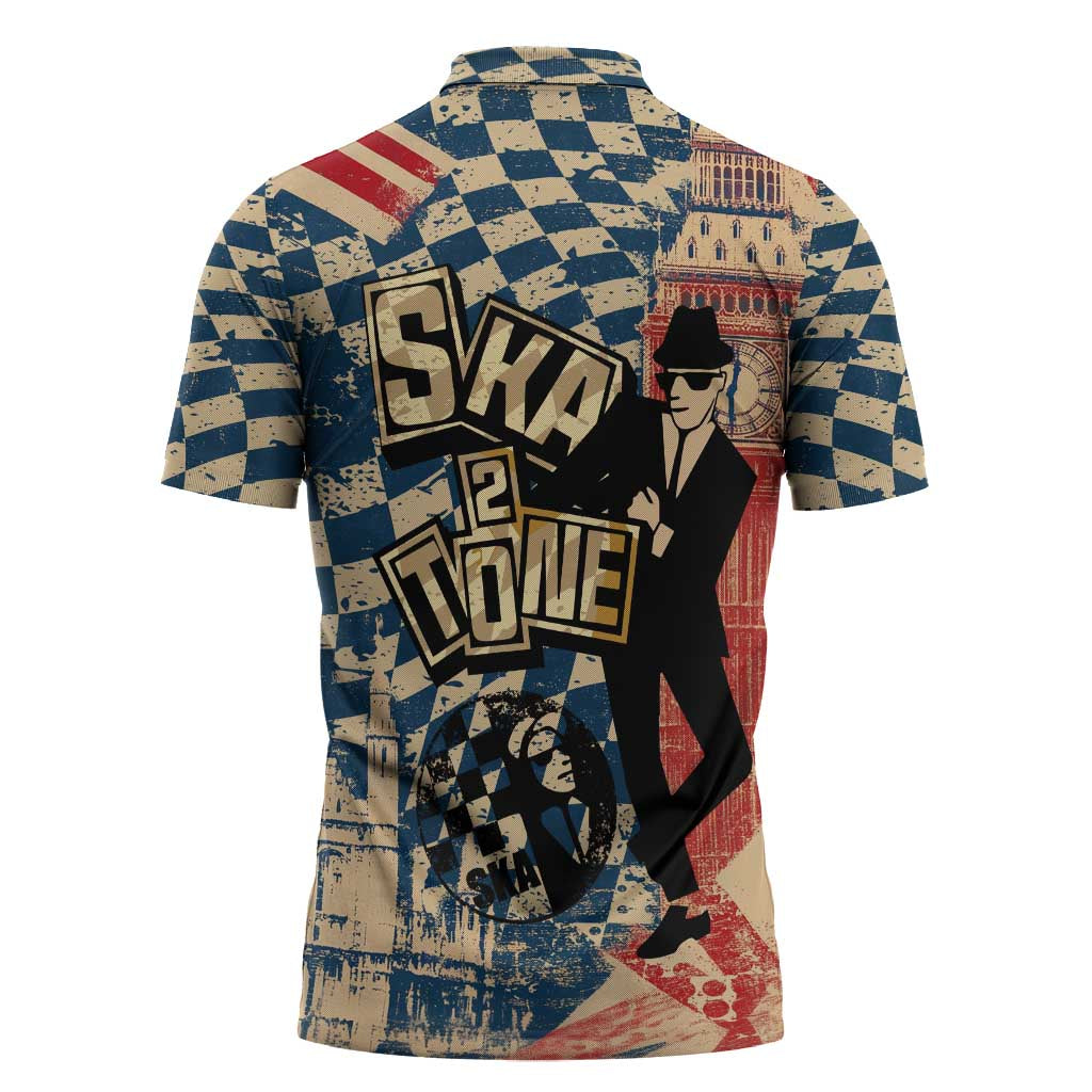 Ska 2 Tone Zipper Polo Shirt Big Ben Dance Two Tone Blue Checkerboard - Wonder Print Shop