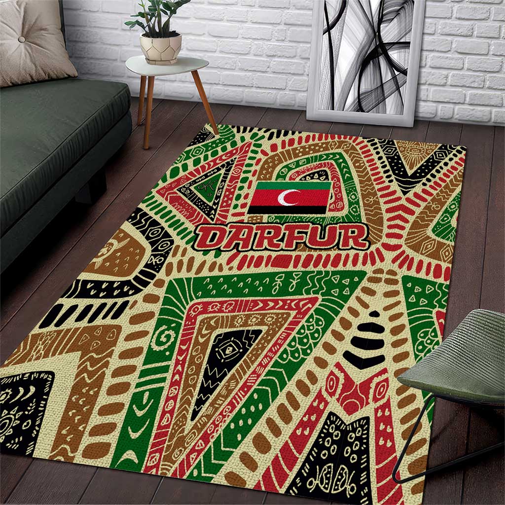 Darfur Sudan Area Rug with Red Green Beige Tribal Pattern - Wonder Print Shop