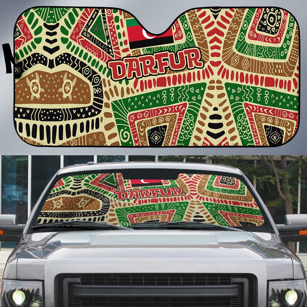 Darfur Sudan Auto Sun Shade with Red Green Beige Tribal Pattern - Wonder Print Shop