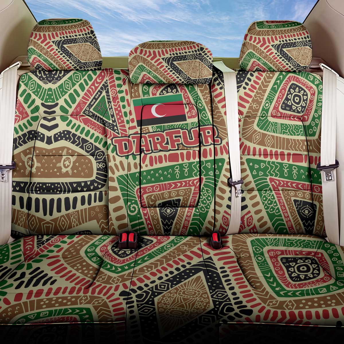 Darfur Sudan Back Car Seat Cover with Red Green Beige Tribal Pattern - Wonder Print Shop