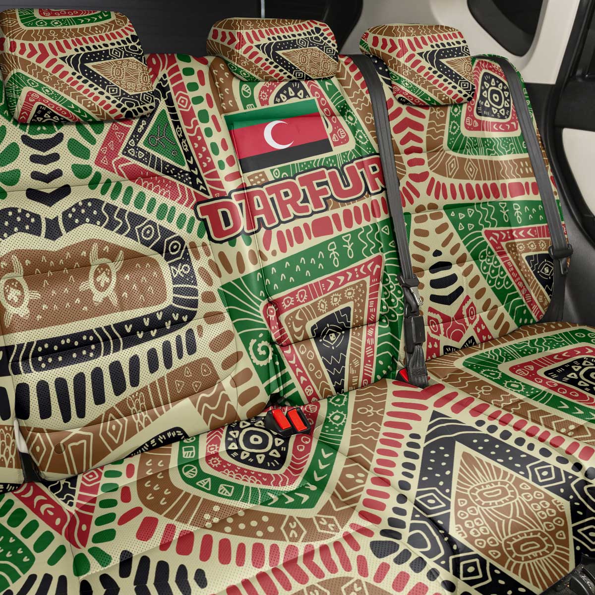 Darfur Sudan Back Car Seat Cover with Red Green Beige Tribal Pattern - Wonder Print Shop