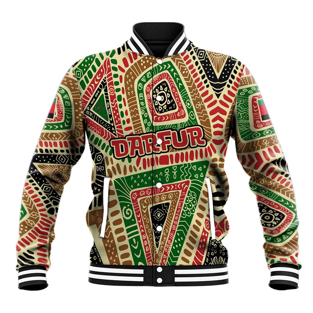 Darfur Sudan Baseball Jacket with Red Green Beige Tribal Pattern - Wonder Print Shop
