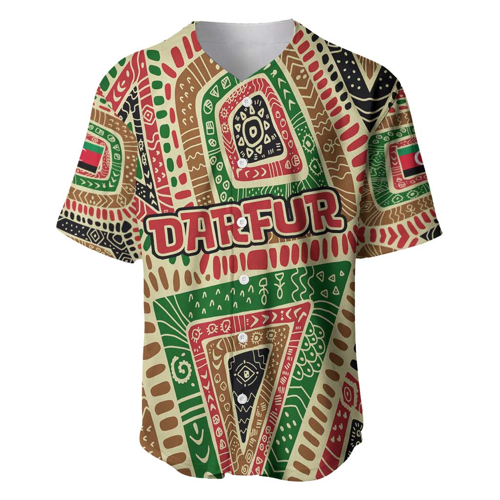 Darfur Sudan Baseball Jersey with Red Green Beige Tribal Pattern - Wonder Print Shop