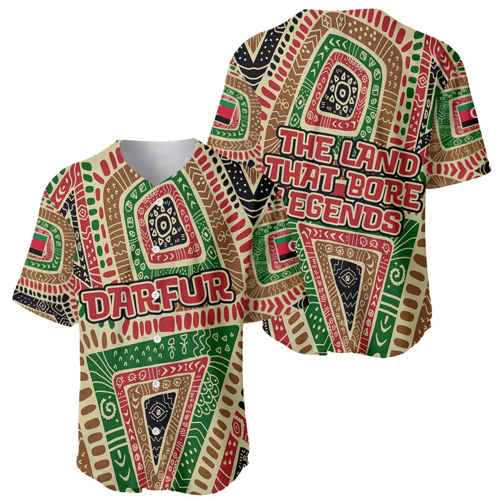 Darfur Sudan Baseball Jersey with Red Green Beige Tribal Pattern - Wonder Print Shop