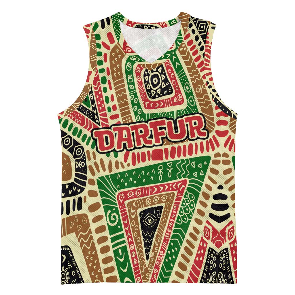 Darfur Sudan Basketball Jersey with Red Green Beige Tribal Pattern - Wonder Print Shop