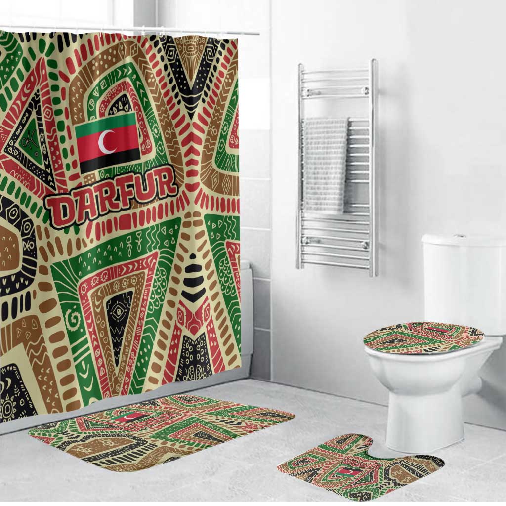 Darfur Sudan Bathroom Set with Red Green Beige Tribal Pattern - Wonder Print Shop