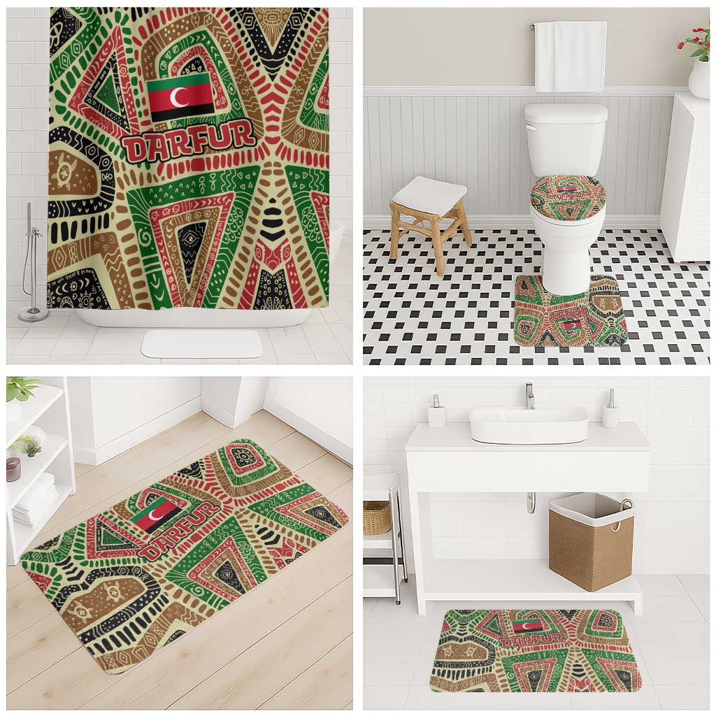Darfur Sudan Bathroom Set with Red Green Beige Tribal Pattern - Wonder Print Shop