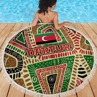Darfur Sudan Beach Blanket with Red Green Beige Tribal Pattern - Wonder Print Shop