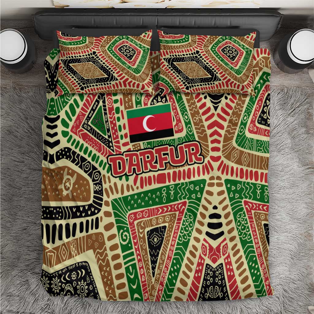 Darfur Sudan Bedding Set with Red Green Beige Tribal Pattern - Wonder Print Shop